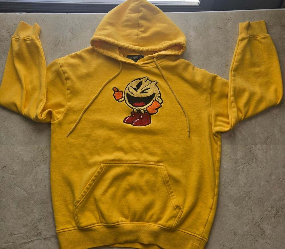 Pac-Man Embroidered Hoodie Size M Yellow